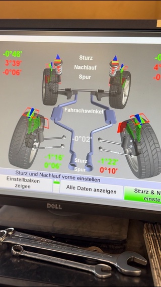 Achsvermessung Wildau Autohaus Dietz – 3D-Darstellung von Sturz, Nachlauf und Spur