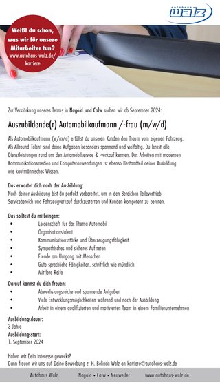 Stellenangebote vom Autohaus Walz