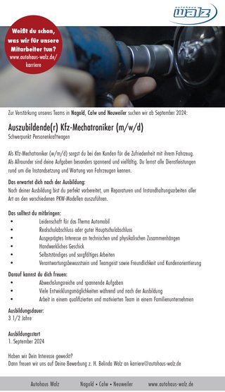 Stellenangebote vom Autohaus Walz