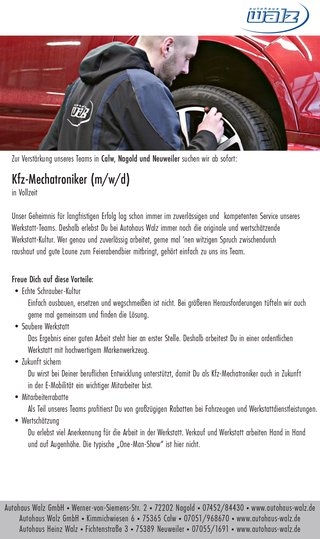 Kfz-Mechatroniker gesucht Calw Nagold Neuweiler