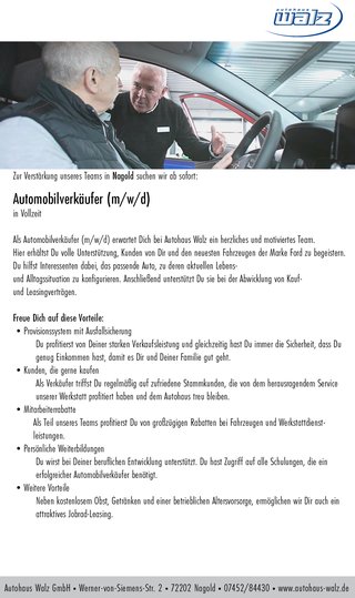 Automobilverkäufer gesucht Nagold