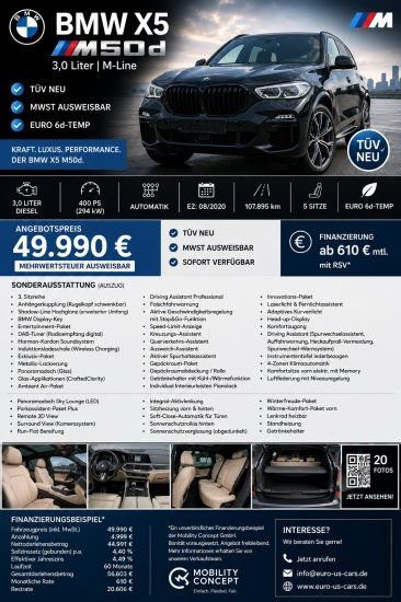 BMW X5 M50d (EURO 6d-TEMP) Voll 8 fach 3,0ltr M-Line
